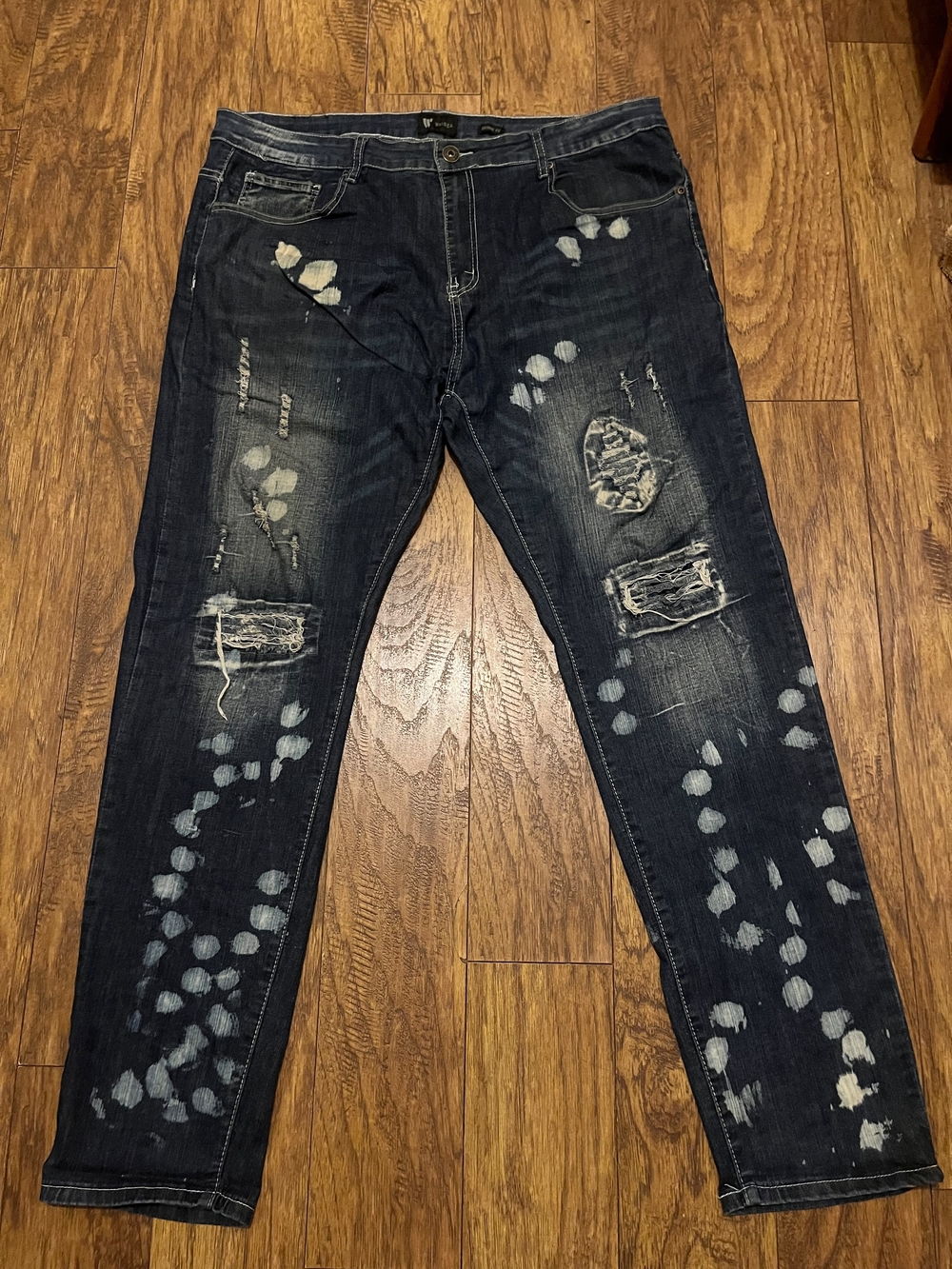 Men's Slim Straight Distressed Dark Blue Jeans